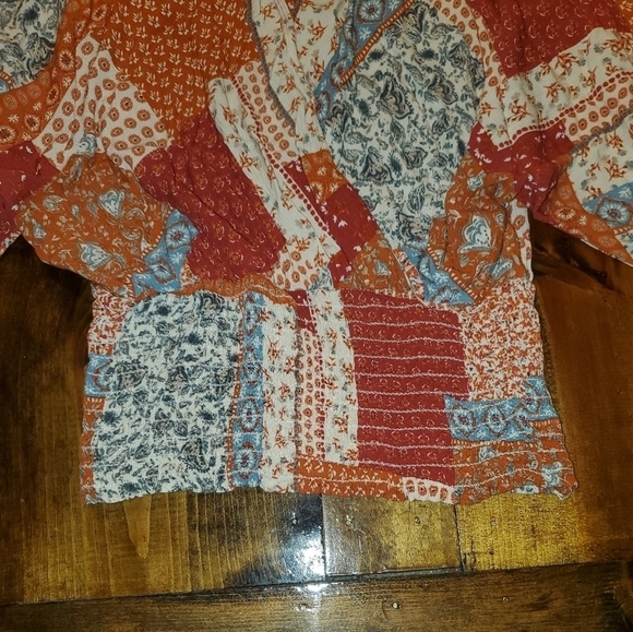 143 Story Patchwork Peasant Top, Elastic Waist, Long Sleeve, S - Picture 4 of 11